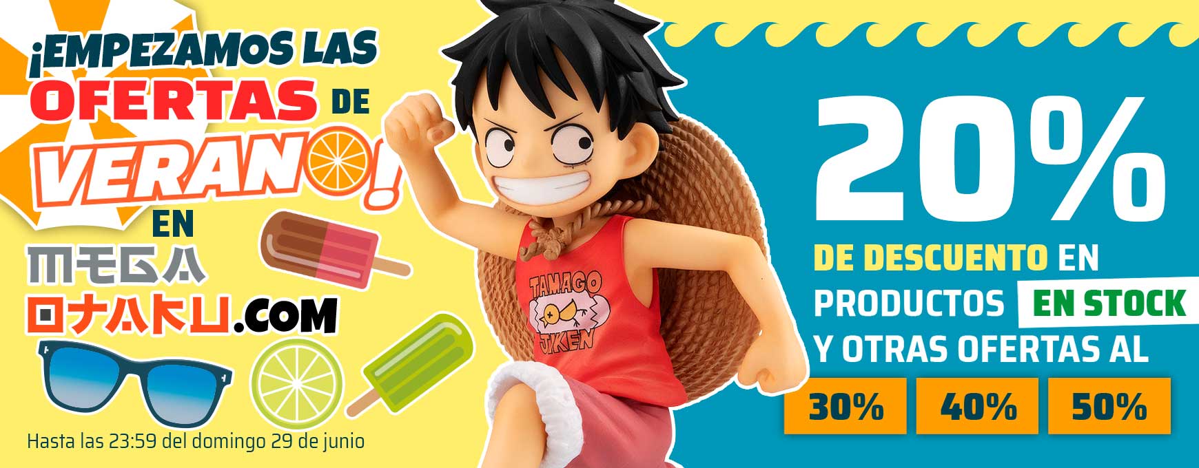 ¡Empezamos las OFERTAS DE VERANO en MegaOtaku.com! ¡Descuentos del 20% en figuras en stock hasta el domingo 29 de junio! ¡Y aprovecha nuestro outlet al 30%-50%!