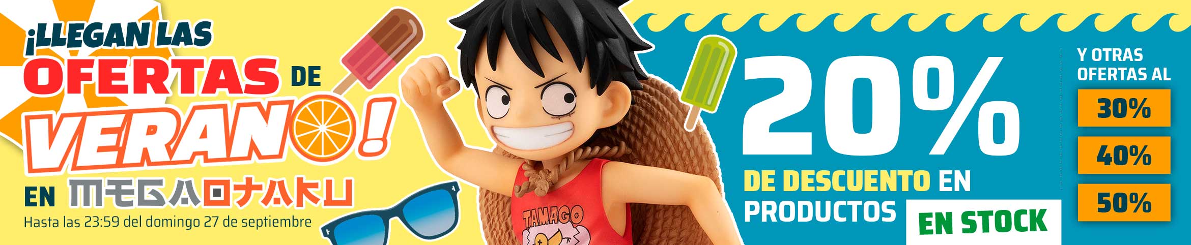 ¡Llegan las OFERTAS DE VERANO en MegaOtaku.com! ¡Descuentos del 20% en figuras en stock hasta el domingo 27 de septiembre! ¡Y aprovecha nuestro outlet al 30%-50%!